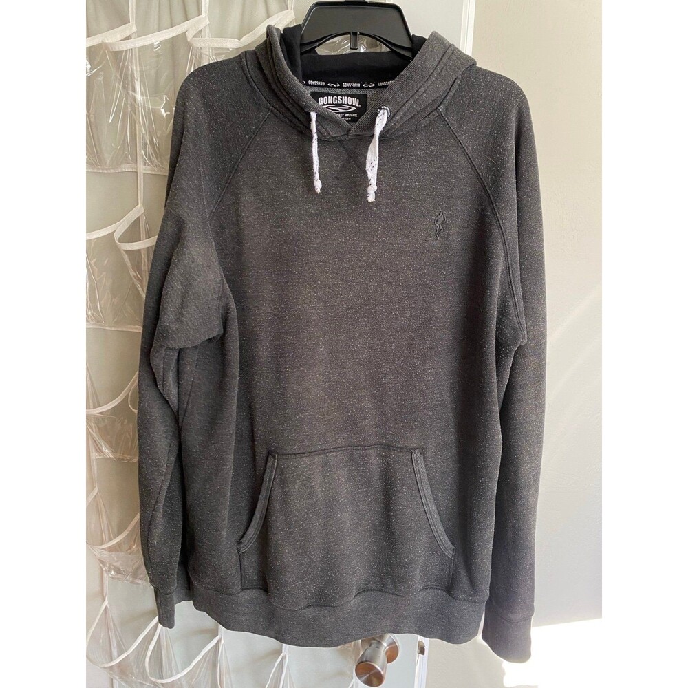 Gongshow Hockey Gray Hoodie Sweatshirt Green Letters on Hood Size XL